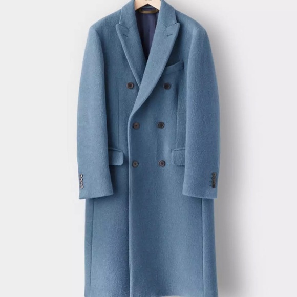 Todd Snyder Light Blue Double-Breasted Light Boucle Italian Wool Overcoat NWT - Picture 2 of 12